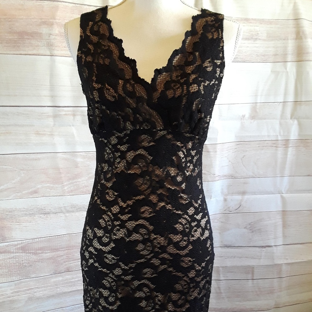 Sexy Black and Gold Lace Dress - Size Large